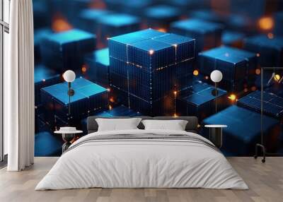 abstract geometric background in the shape of a cube rendered in 3D. technology idea Wall mural