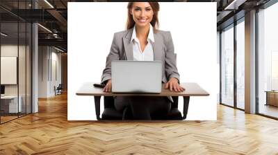 Business woman sitting on a chair with laptop isolated on transparent background Generative AI	 Wall mural