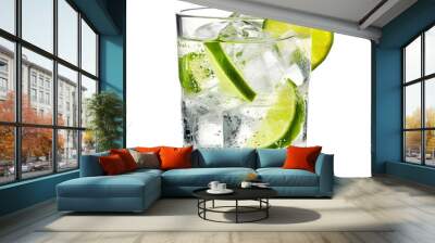 Gin tonic with sliced lime in glass isolated on transparent background Generative AI Wall mural