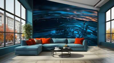 glowing blue water abstract with drops Wall mural