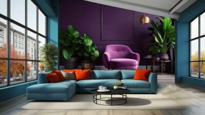 modern living room with armchair and plants in clean environments Wall mural