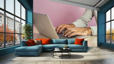 person typing on laptop at work Wall mural