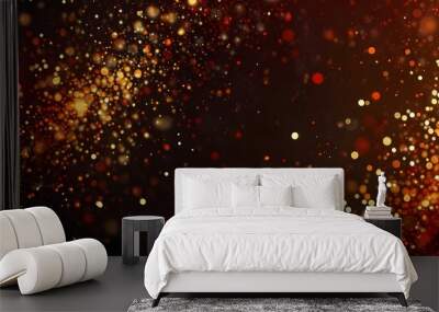 red and golden festive background with glowing particles  Wall mural