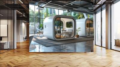 stylish and modern pod office in the heart of a bustling tech park, with all necessary amenities for efficient remote work Wall mural