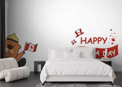 banner greeting Happy canada day with cute beaver character illustration Wall mural