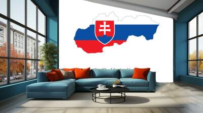 Map of Slovakia in Slovakia flag colors. Flag with coat of arms of the Slovak Republic. Slovakia vector map silhouette isolated on white background. Slovakia map flag with coat of arms symbol. Wall mural