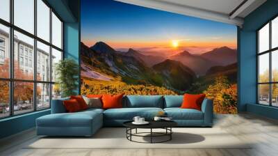 Beautiful sunrise over mountains Wall mural