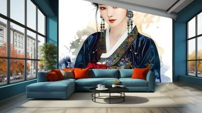 A beautiful illustration of a Korean woman in traditional dress Wall mural