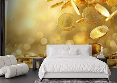 A golden rain of Bitcoin Wall mural