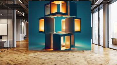 Abstract 3D Design of Cubes With Lights Wall mural