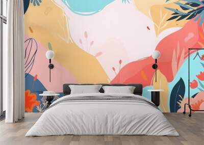 Abstract Floral Illustration with Colorful Shapes Wall mural