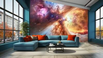 Amazing space nebula with bright stars and colorful gas clouds Wall mural