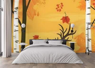 Autumn Forest Landscape with Two Deer Illustration Wall mural