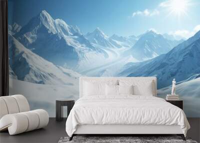 b'A vast snow field with snow capped mountains in the distance' Wall mural