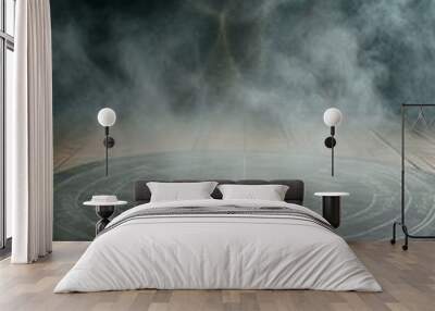 b'chalk circle on wooden floor with smoke background' Wall mural