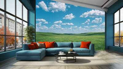 b'Grasslands under blue sky and white clouds' Wall mural