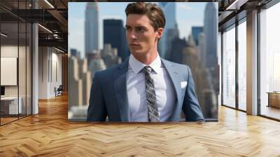 b'Young professional man looking out at city skyline' Wall mural