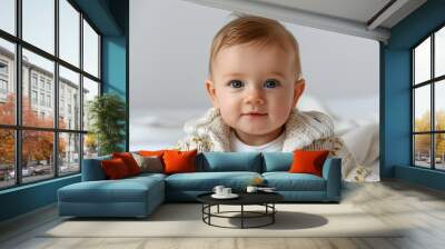 Baby with Blue Eyes and Knitted Cardigan Wall mural