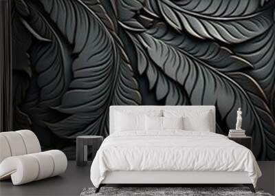 Black and gray leaf pattern background Wall mural