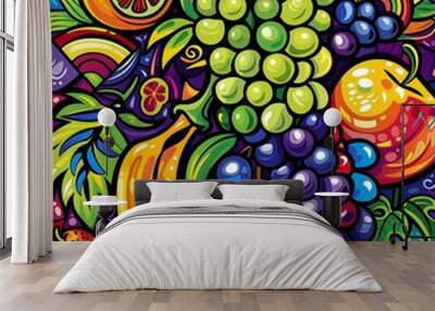 Colorful Fruit Illustration Background Wall mural