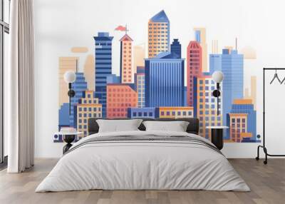 Colorful Illustration of City Skyline With Buildings Wall mural