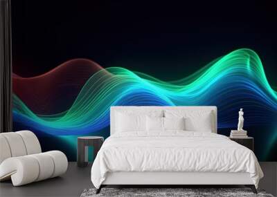 Colorful light waves flowing in the dark background Wall mural