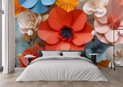 Colorful paper flowers in full bloom Wall mural