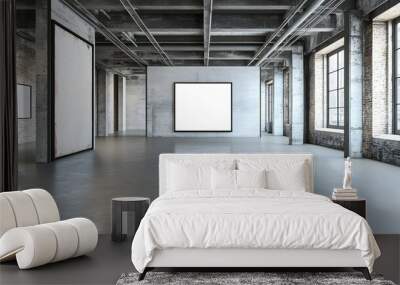 Empty Loft Interior with Concrete Walls and Windows Wall mural