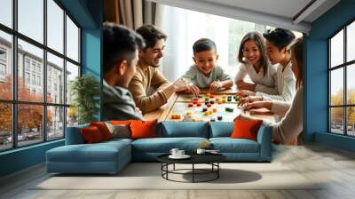 Family Playing Board Games Together In Living Room Wall mural