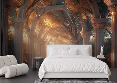 fantasy golden autumn park walkway Wall mural