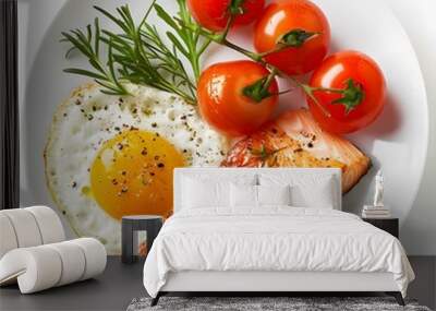 fried egg and salmon with tomatoes Wall mural