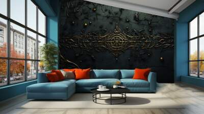 Golden Ornament On Dark Stone Background Wall mural