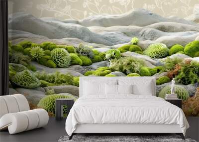 Green Moss and Stone Abstract Landscape Wall mural