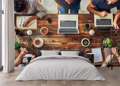 Group of People Working at a Cafe Table Wall mural