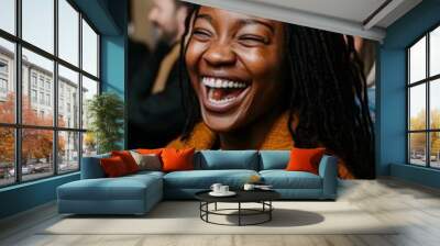 Happy African Woman With Dreads Laughing Wall mural