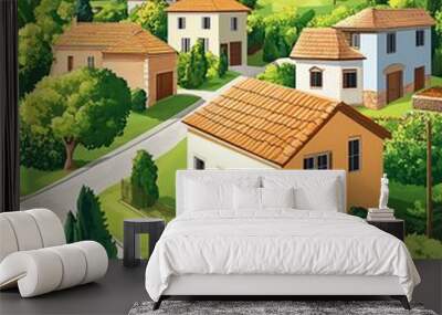 Houses in the countryside, countryside illustration Wall mural