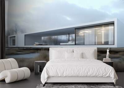 Minimalist Modern House Design with Large Windows and Minimalist Furniture Wall mural