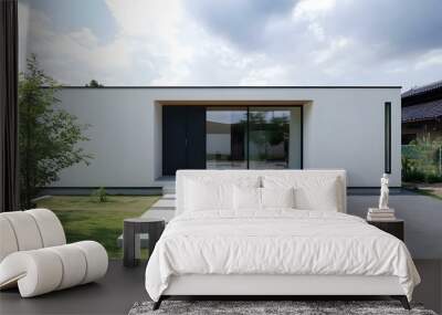 Minimalist White House with Modern Design and Landscape Wall mural