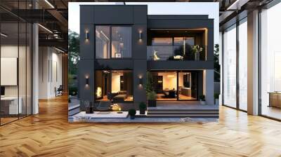 Modern Black House with Large Windows and Outdoor Patio Wall mural