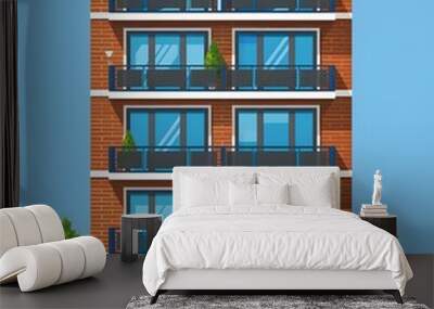 Modern Brick Apartment Building With Balconies Wall mural