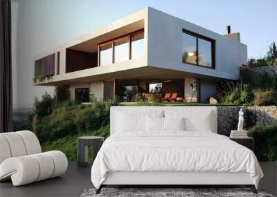 Modern Concrete House With Large Windows Wall mural