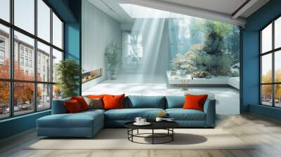 Modern house interior design with large fish tank Wall mural