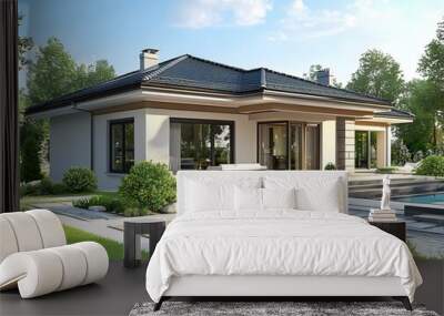 Modern House with Pool and Patio Design Wall mural