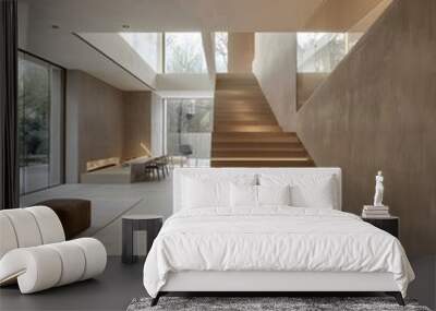 Modern Interior Design With Wooden Stairs And Led Lighting Wall mural