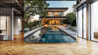 Modern luxury house with pool and city view Wall mural