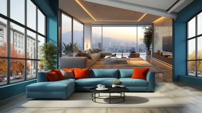 modern luxury living room interior design with city view Wall mural