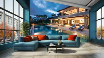 Modern Luxury Villa with Swimming Pool in Tropical Setting Wall mural