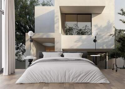 Modern Minimalist House Design With Concrete Exterior And Large Windows Wall mural