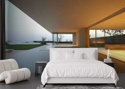 Modern Minimalist House with Large Windows and Sea View Wall mural