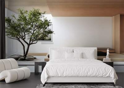 Modern Minimalist Japanese Style Interior Design with Wood and Plants Wall mural